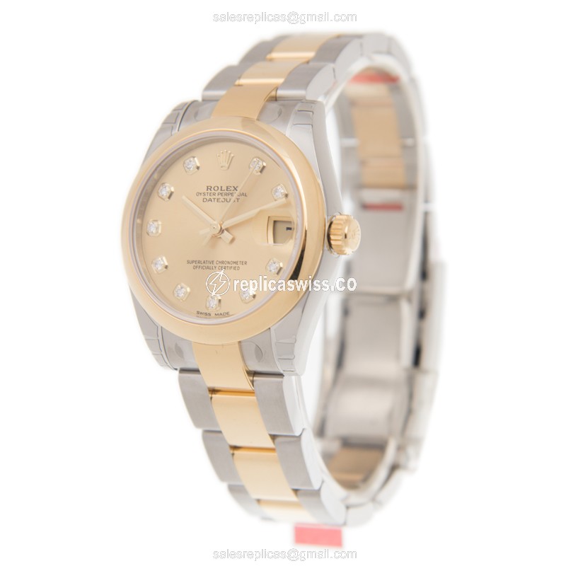 Rolex Lady Datejust Replica - Automatic - 18kt Gold & Steel - Gold Dial, Clasp - View 3