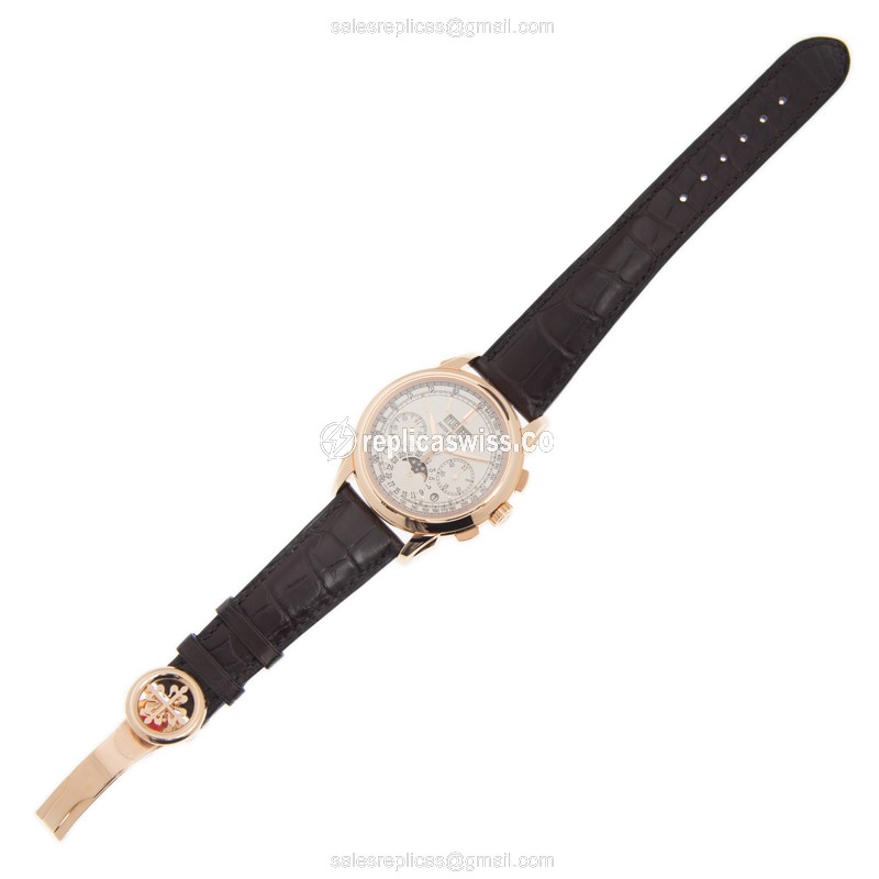 Patek Philippe 5270R-001 GRAND Complications - Manual Wind - 18kt Rose Gold - White Dial - Black Alligator Strap - View 2
