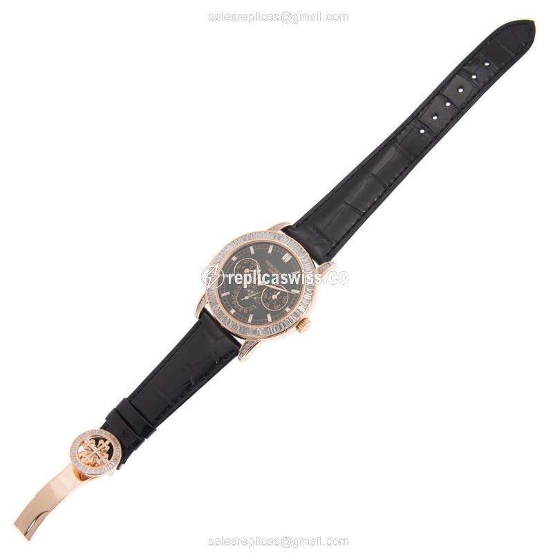 Patek Philippe 5073R-001 Replica - Automatic - 18kt Rose Gold - Diamond Case, Black Dial - View 2