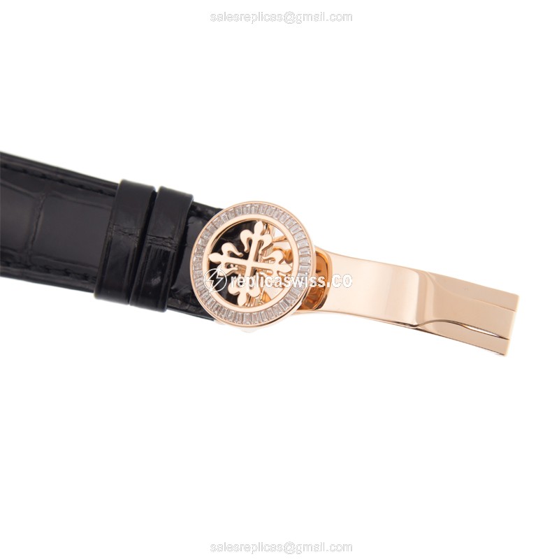 Patek Philippe 5073R-001 Replica - Automatic - 18kt Rose Gold - Diamond Case, Black Dial - View 4