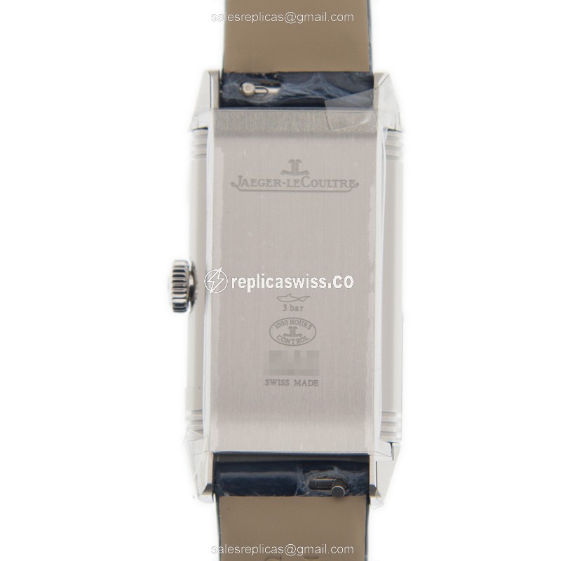 Jaeger-Lecoultre Q3288420 REVERSO Quartz - Diamond Case - White Dial - Blue Alligator Strap - View 3