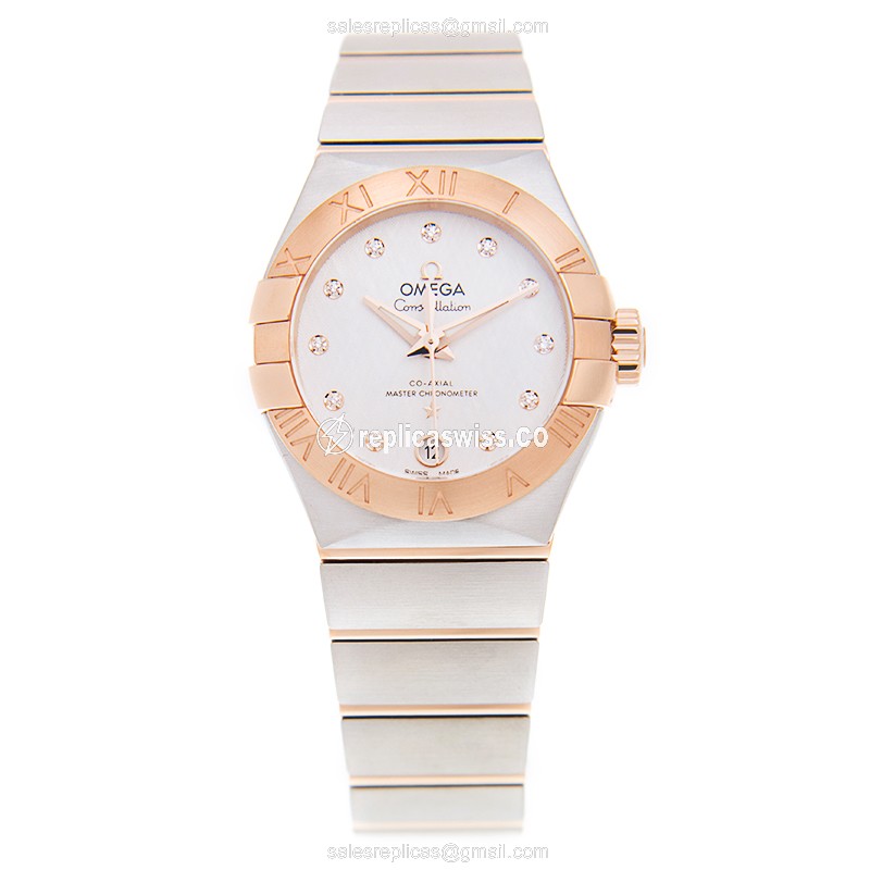 Omega Constellation Replica - Automatic - 18kt Rose Gold & Steel - Silver Dial - Gold Strap - View 2