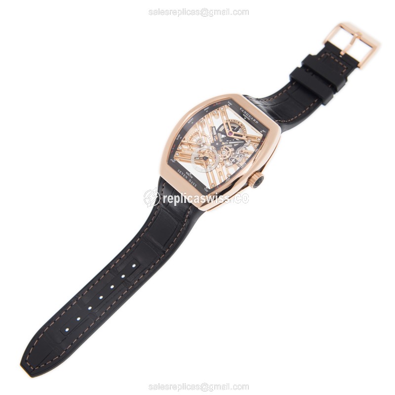 Franck Muller V 45 S6 SQT Vanguard - Manual - 18kt Rose Gold - Gold Dial - Black Alligator Strap - View 2