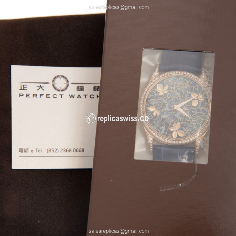 Patek Philippe 5077/100R-032 Replica - Automatic - Rose Gold - Blue Dial - Diamond Clasp - View 2