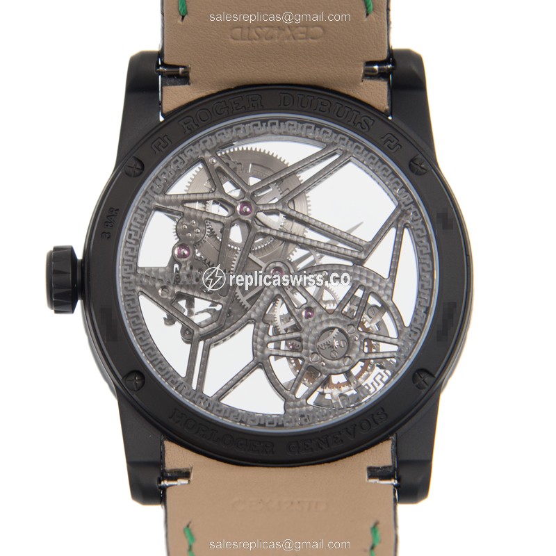 Roger Dubuis DBEX0581 EXCALIBUR - Automatic - Stainless Steel - Skull Dial - Black Leather Strap - View 3