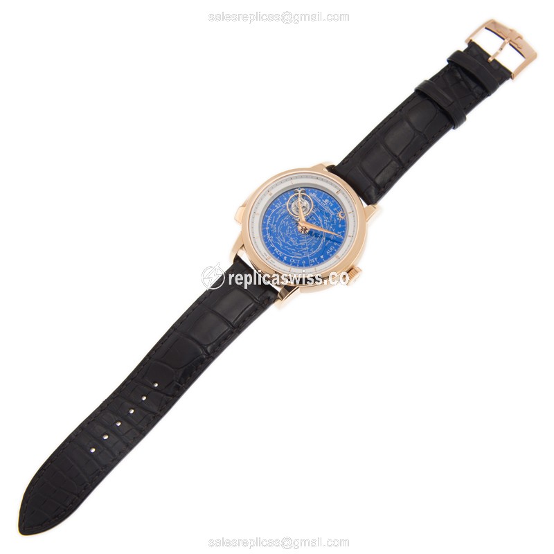 Jaeger-Lecoultre Q5022580 Replica - Manual Wind - 18kt Rose Gold - Blue Dial - Brown Alligator Strap - View 2