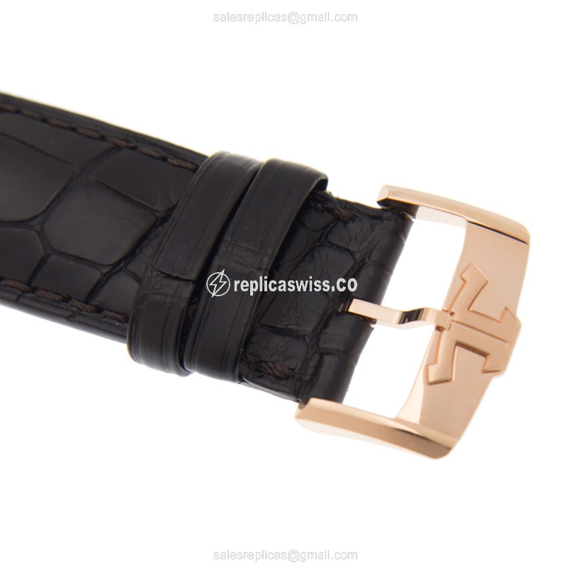 Jaeger-Lecoultre Q5022580 Replica - Manual Wind - 18kt Rose Gold - Blue Dial - Brown Alligator Strap - View 4