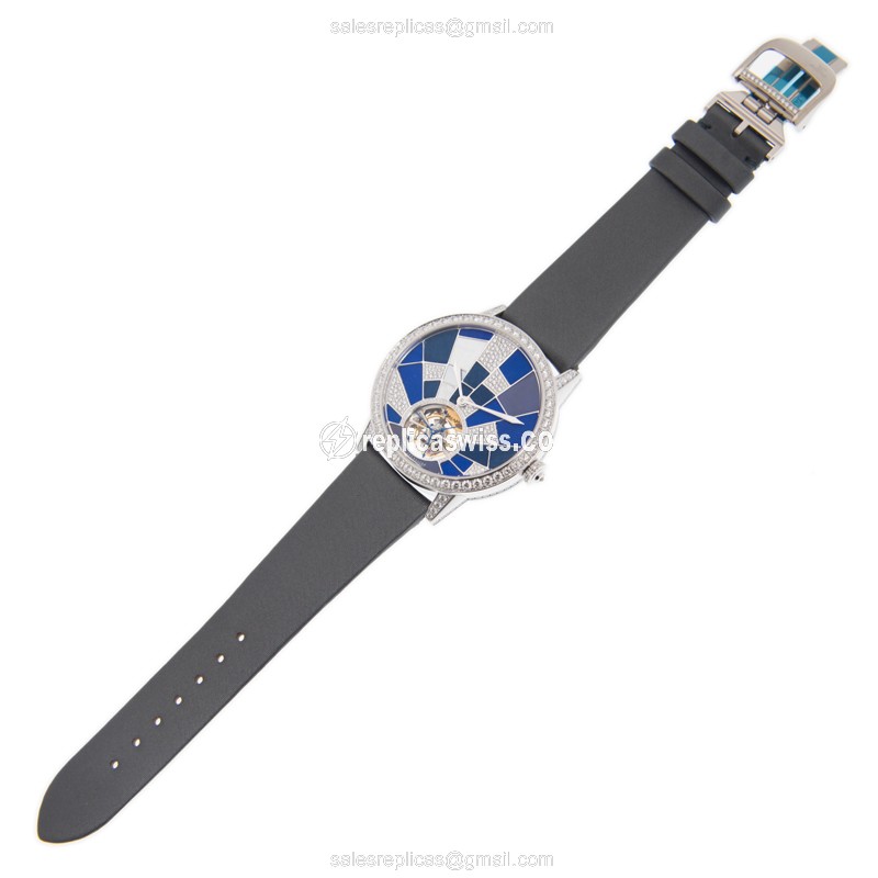 Jaeger-Lecoultre Rendez-Vous Replica - Automatic - 18kt White Gold - Blue Dial - Diamond - Grey Leather Strap - View 2