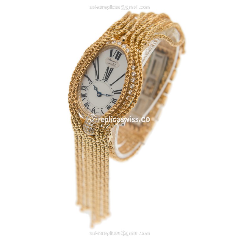 Breguet Reine de Naples Replica - Automatic 18kt Gold - Diamond Accents - White Dial - View 3