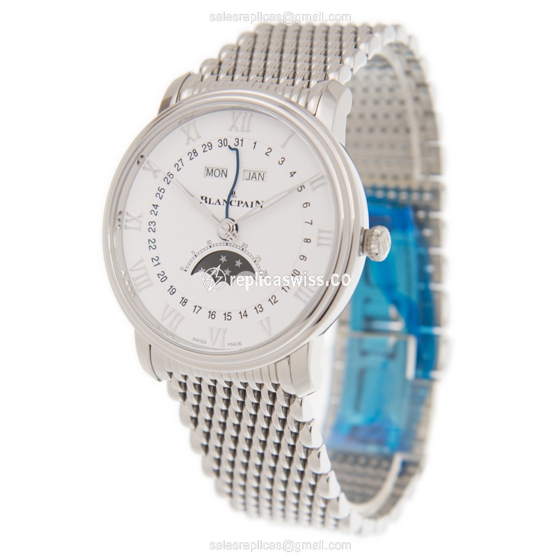 Blancpain Villeret Automatic Replica - Steel Case - White Dial - Silver Steel Strap - View 3