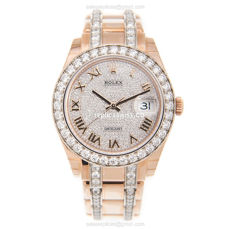 Rolex Datejust Replica - Automatic - 18kt Rose Gold Case - Diamond Dial - Gold Clasp & Diamond Strap - View 2