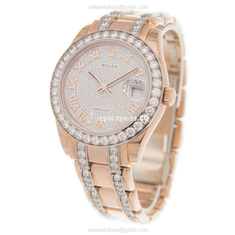 Rolex Datejust Replica - Automatic - 18kt Rose Gold Case - Diamond Dial - Gold Clasp & Diamond Strap - View 3