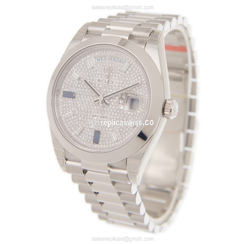 Rolex DAY-DATE Replica - Automatic - Platinum - Silver Dial - View 3