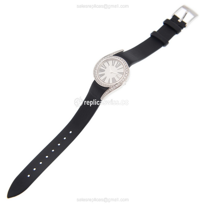 Piaget Limelight Quartz 18kt White Gold - Diamond Dial - Silver - Leather Strap - Buckle Clasp - View 2