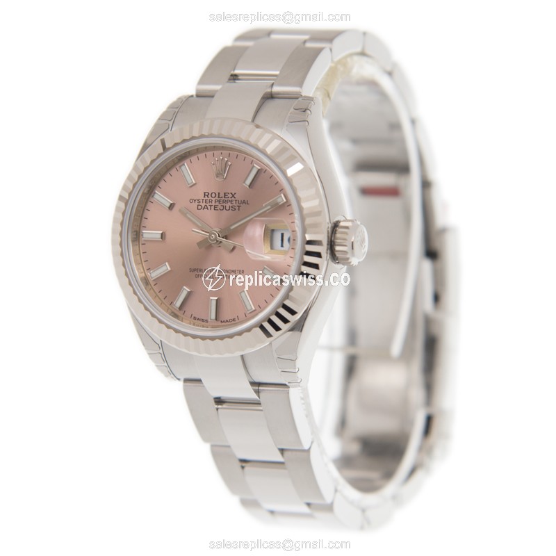 Rolex Lady Datejust Replica - Automatic | Steel Case | Pink Dial | Silver Clasp - View 3