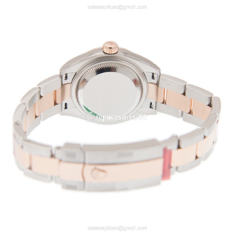 Rolex Lady Datejust Replica - Automatic 18kt Rose Gold Case - Pink Dial - Gold Steel Strap - View 4
