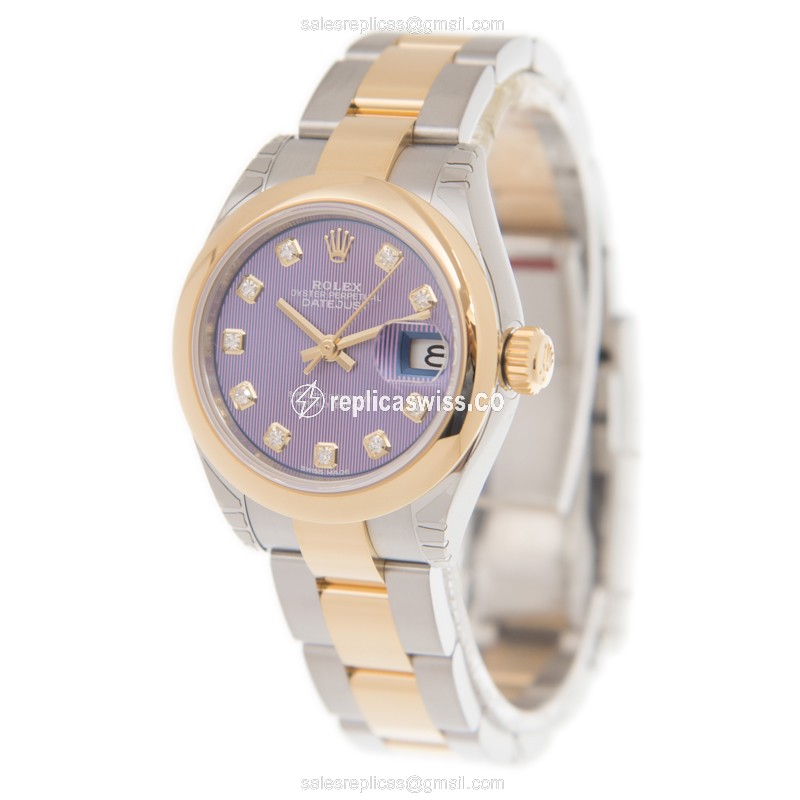 Rolex Datejust Replica - Automatic - 18kt Gold & Steel - Purple Dial - View 3