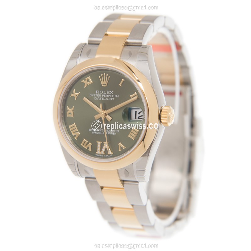 Rolex Datejust Replica - Automatic - 18kt Gold & Steel - Green Dial, Gold Clasp - View 3