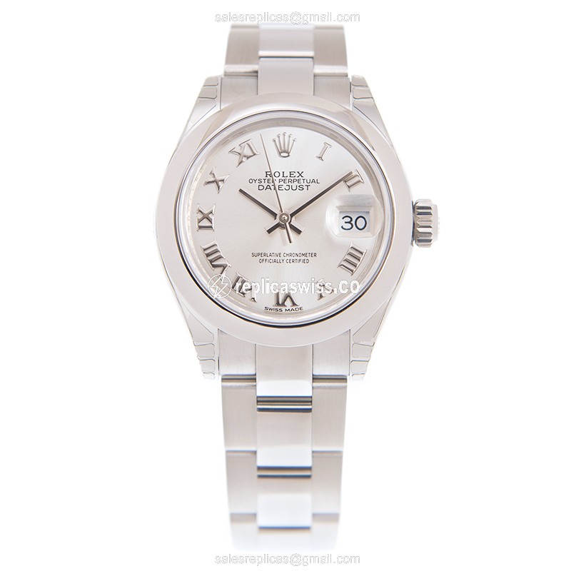 Rolex Lady Datejust Replica: Automatic - Steel Case, Silver Dial on Silver Clasp - View 2