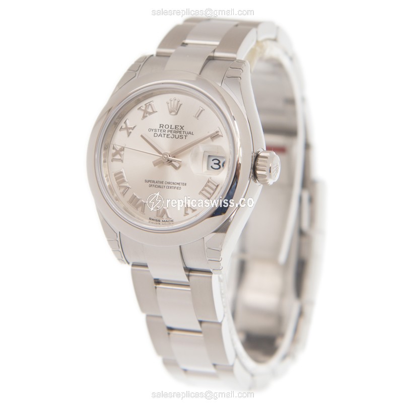 Rolex Lady Datejust Replica: Automatic - Steel Case, Silver Dial on Silver Clasp - View 3