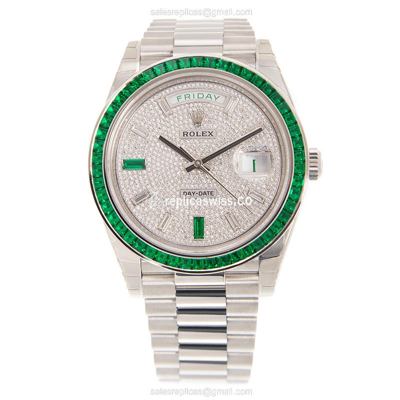 Rolex Day-Date Replica: Automatic | Silver Dial | Clasp | Silver Strap | Platinum - View 2