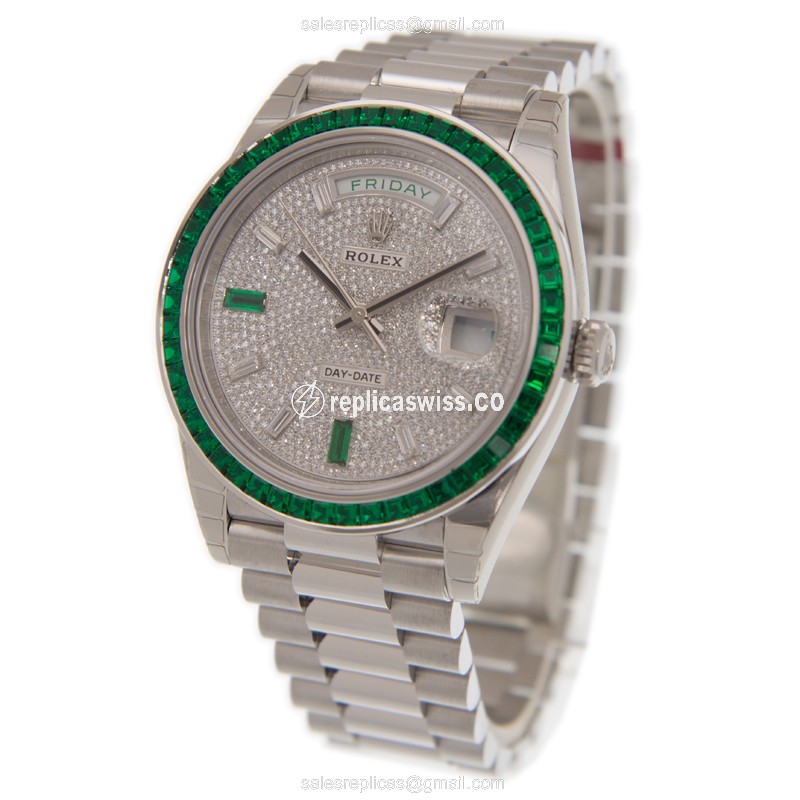 Rolex Day-Date Replica: Automatic | Silver Dial | Clasp | Silver Strap | Platinum - View 3