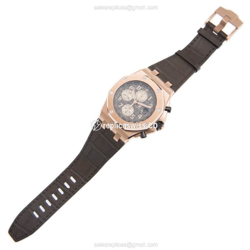 Royal Oak Offshore Replica - Automatic - 18kt Rose Gold - Gray Dial - Buckle Clasp - Grey Alligator Strap - View 2