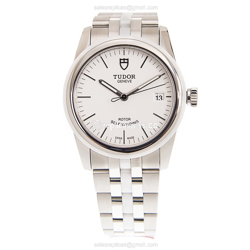 Automatic Tudor Glamour Date - Steel Case - White Dial - Silver Steel Strap - View 2