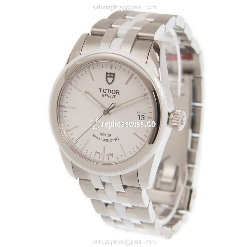 Automatic Tudor Glamour Date - Steel Case - White Dial - Silver Steel Strap - View 3