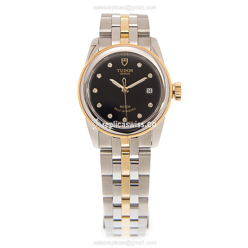 Tudor Glamour Date Replica - Automatic - Steel Case - Black Dial - Silver Strap - View 2