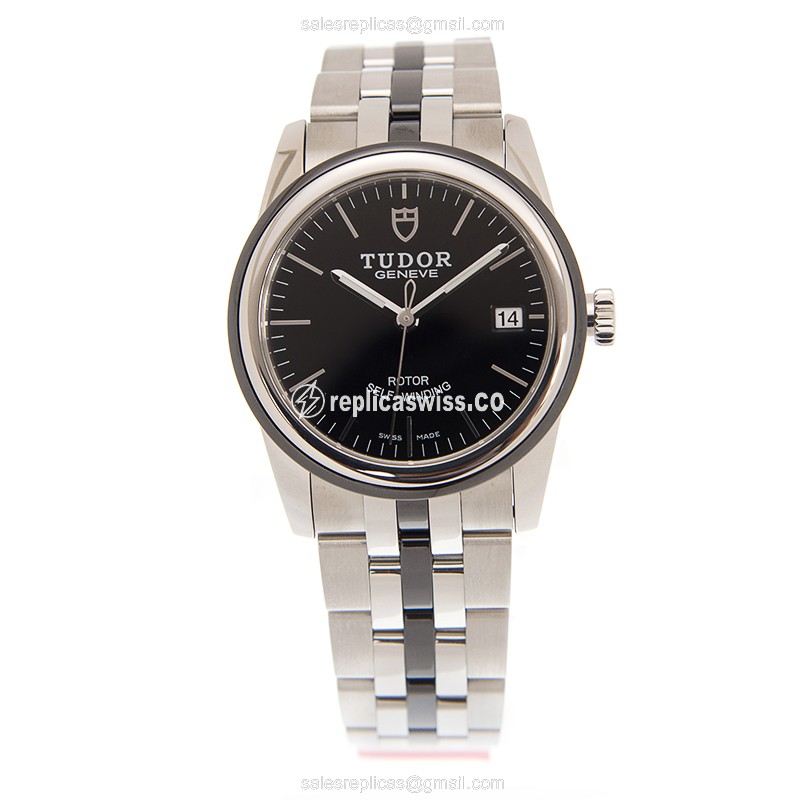 Tudor Glamour Date Replica - Automatic - Steel Case - Black Dial - Silver Steel Band - View 2