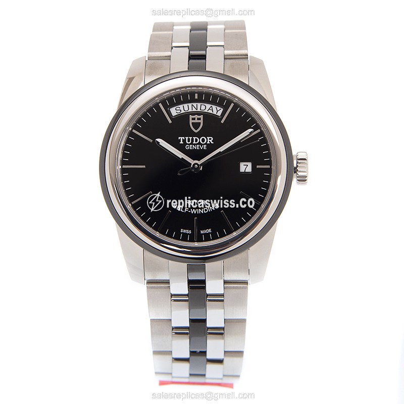 Tudor Glamour Date Replica - Automatic - Black Dial - Steel Case - Silver Strap - View 2
