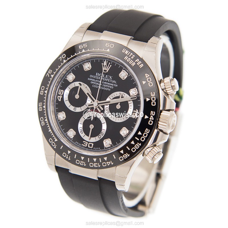 Rolex Daytona Replica - Automatic - 18kt White Gold - Black Dial, Rubber Strap - View 3