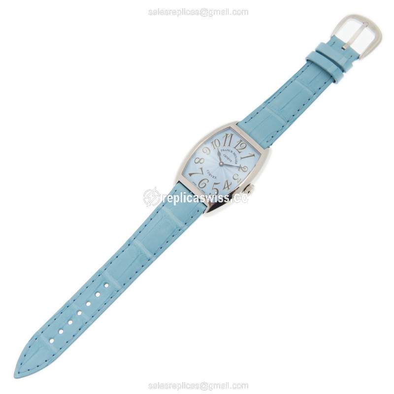 Franck Muller 7502 QZ Blue Curvex - Quartz - Stainless - Blue Dial - Diamonds - Alligator Blue - View 2