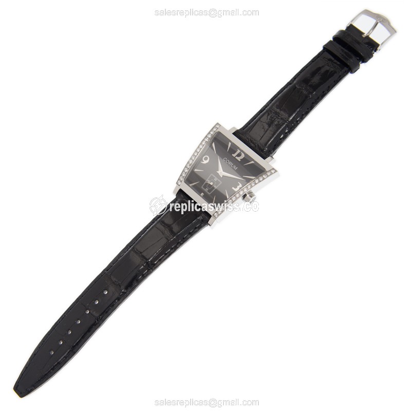 Corum Trapeze Quartz & Diamond - Black Dial - Alligator Black - Buckle Clasp - View 2
