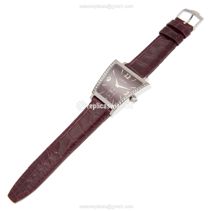 Corum Trapeze Quartz Replica - Red Dial - Diamond Case - Red Alligator Strap - Buckle Clasp - View 2