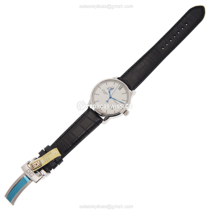 Glashutte Senator Automatic - Skeletonized - Steel Case - White Dial - Black Alligator Strap - View 2