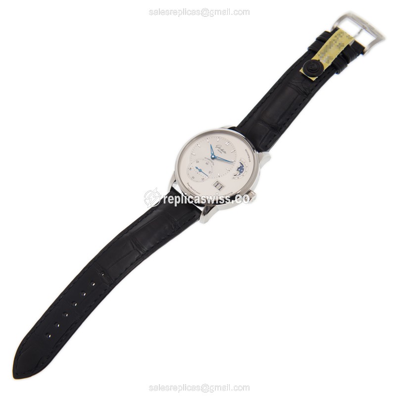 Glashutte PANO Replica - Automatic - Steel - White Dial - Black Alligator Buckle - View 2