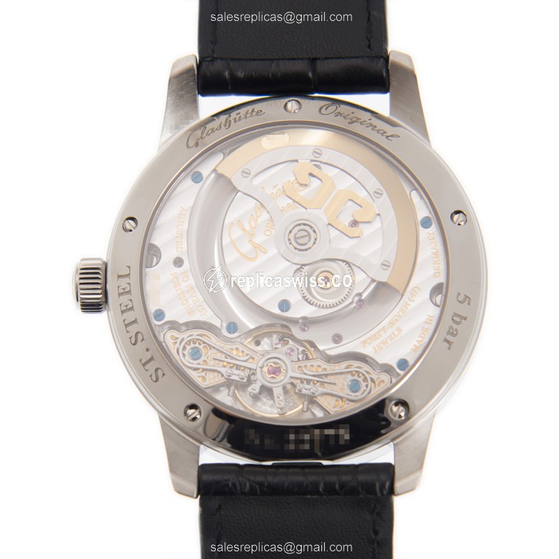 Glashutte PANO Replica - Automatic - Steel - White Dial - Black Alligator Buckle - View 3