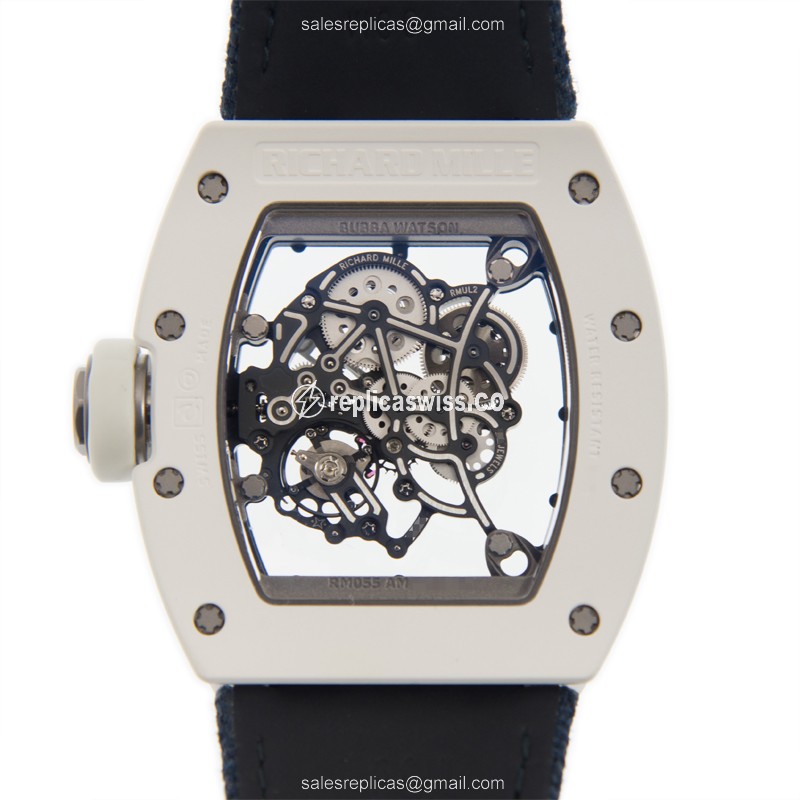 Richard Mille RM055 - Manual Wind - Ceramic Case - Skull Dial - Blue Canvas Strap - View 3