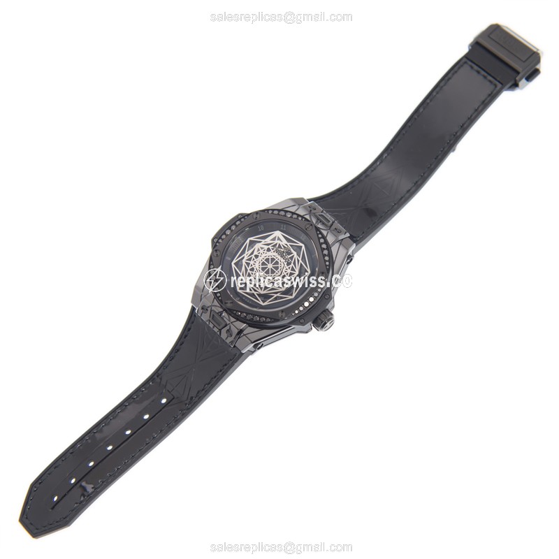 Hublot BIG BANG Replica - Automatic - Black Dial - Ceramics - Leather Strap - View 2