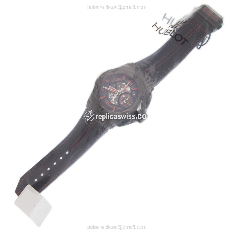 Hublot BIG BANG Replica - Automatic Carbon Fiber - Black Dial - Leather Strap - View 2