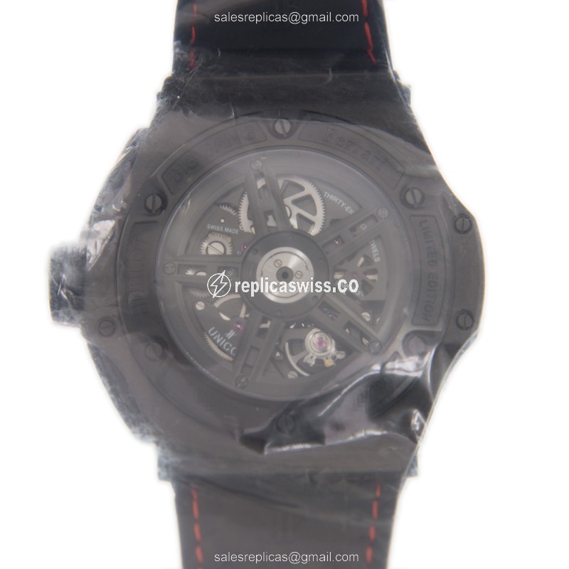 Hublot BIG BANG Replica - Automatic Carbon Fiber - Black Dial - Leather Strap - View 3