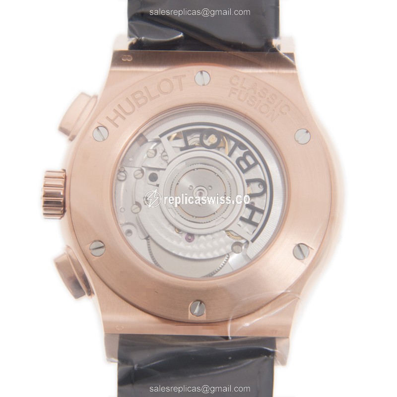 Hublot Classic Fusion Replica - Automatic 18kt Gold - Black Dial, Leather Strap - View 3
