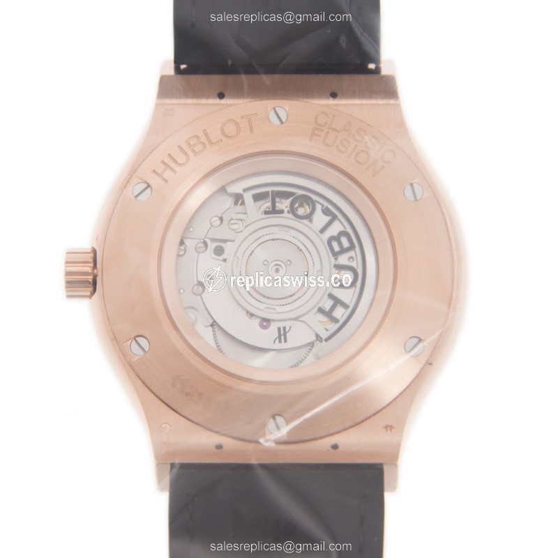 Hublot Classic Fusion Replica - Auto - 18kt Rose Gold - Black Dial - Alligator Strap - View 3