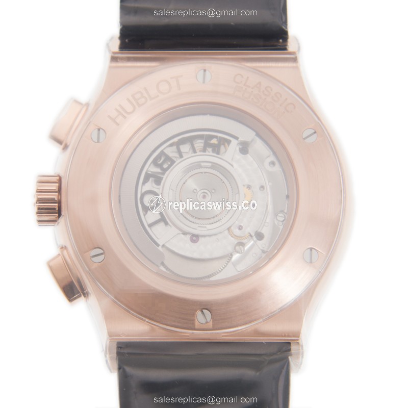 Hublot Classic Fusion Replica - Automatic - 18kt Rose Gold - Black Dial - Alligator Strap - View 3