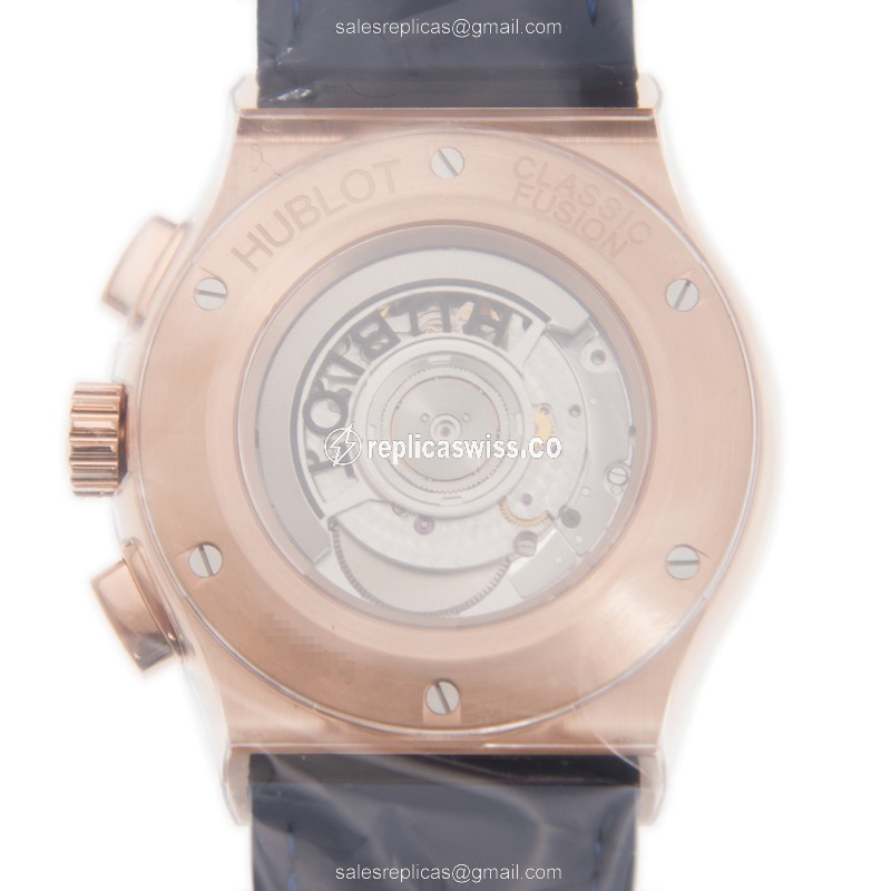 Hublot Classic Fusion Replica - Automatic - 18kt Rose Gold - Blue Dial - Blue Alligator Strap - View 3