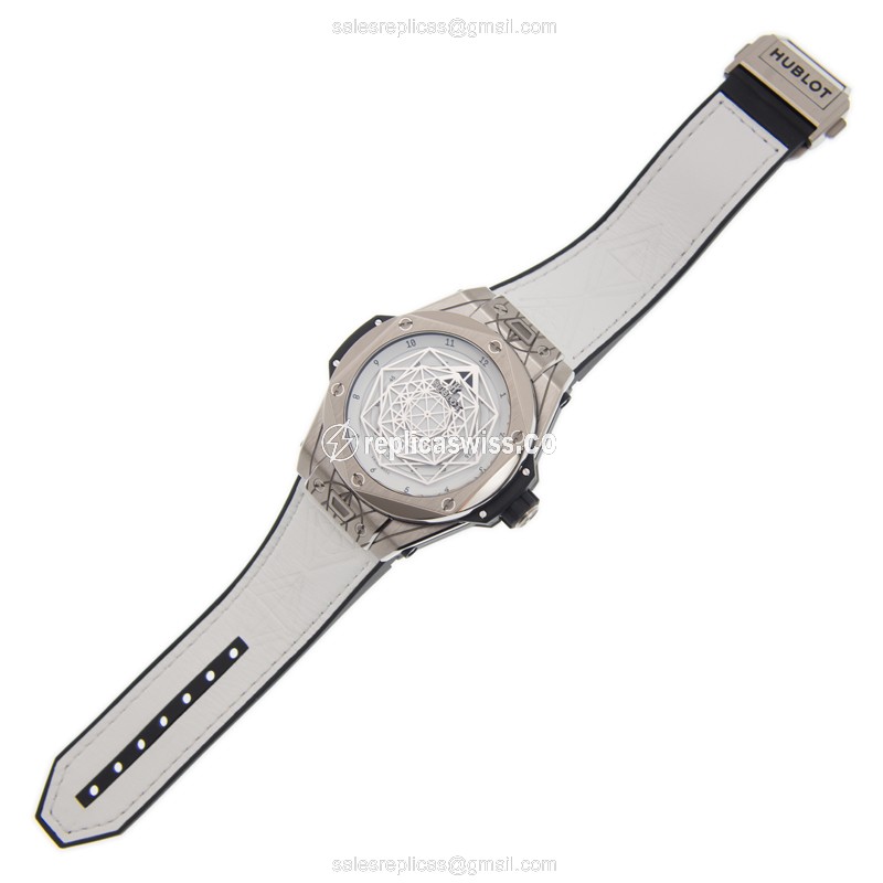 Hublot BIG BANG Replica - Automatic - Titanium Case - White Dial - Leather Strap - View 2
