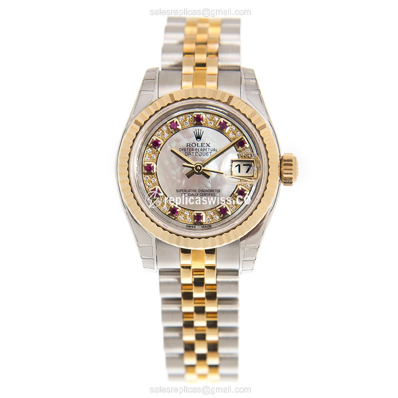Rolex Datejust Replica - Automatic - 18kt Gold & Steel - White Dial, Gold Clasp - View 2