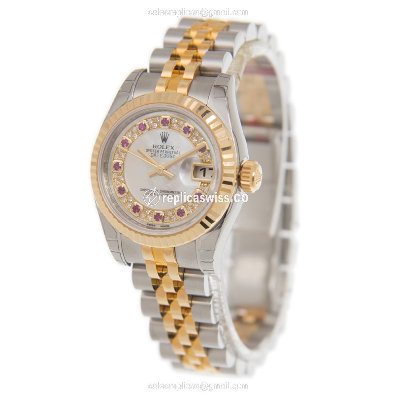 Rolex Datejust Replica - Automatic - 18kt Gold & Steel - White Dial, Gold Clasp - View 3